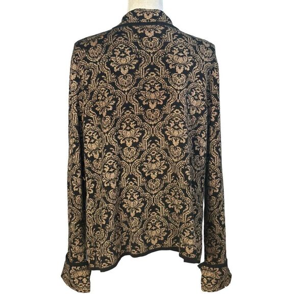 Vintage Chico's Cardigan Size XL Black Gold Metallic Button Front Glam Dressy - Picture 2 of 7